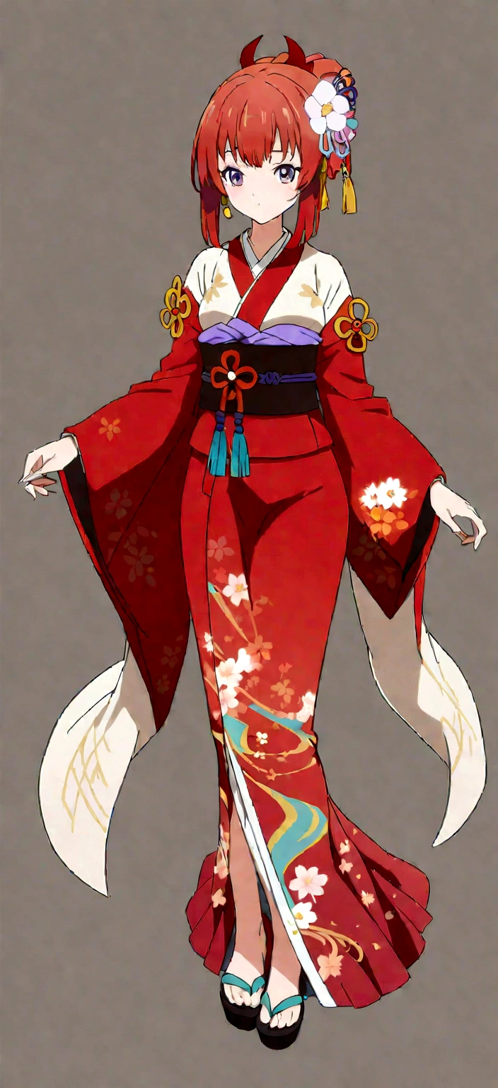  30 years old、adultの、older sister、adult、anime girl in a red kimono with a white mask and red hair, red kimono, red kimono with flower patterns, Anime Women fullbody art, Anime full body illustration, The Detailed Art of the Onmyoji, in kimono, ((wearing a noble robe)), onmyoji, pixiv style, japanese kimono, kimono, Female Anime Characters, Anime Women