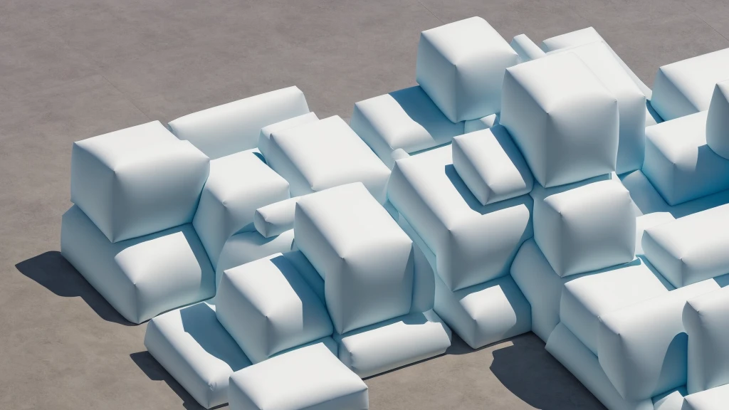 3D Inflation Art，Inflatable wall，Many inflatable Geometry，Many Inflatable blocks, 3D product render style，minimanism, White background, 8k, super detail, best quality, highres, high details，Top view