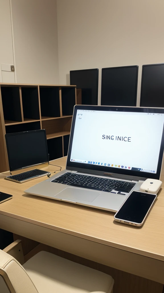 Luxury office with laptop and sing dont use mobile.