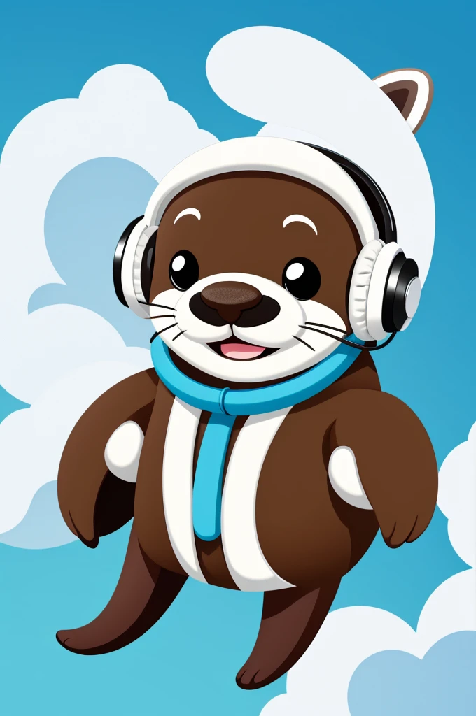 Cartoon cute otter with white coat and headphones animated