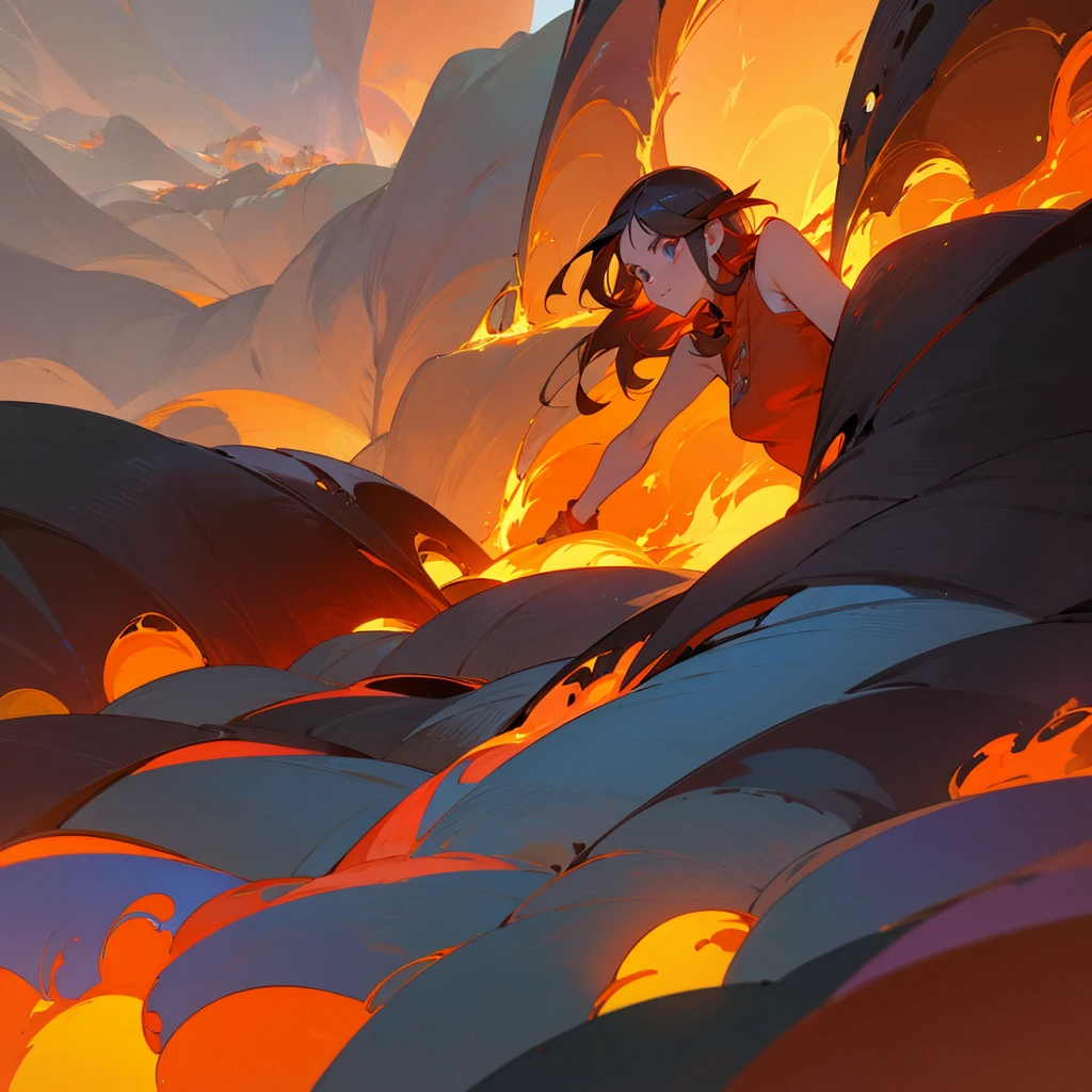 In hell, inferno, fire, canyon with fire