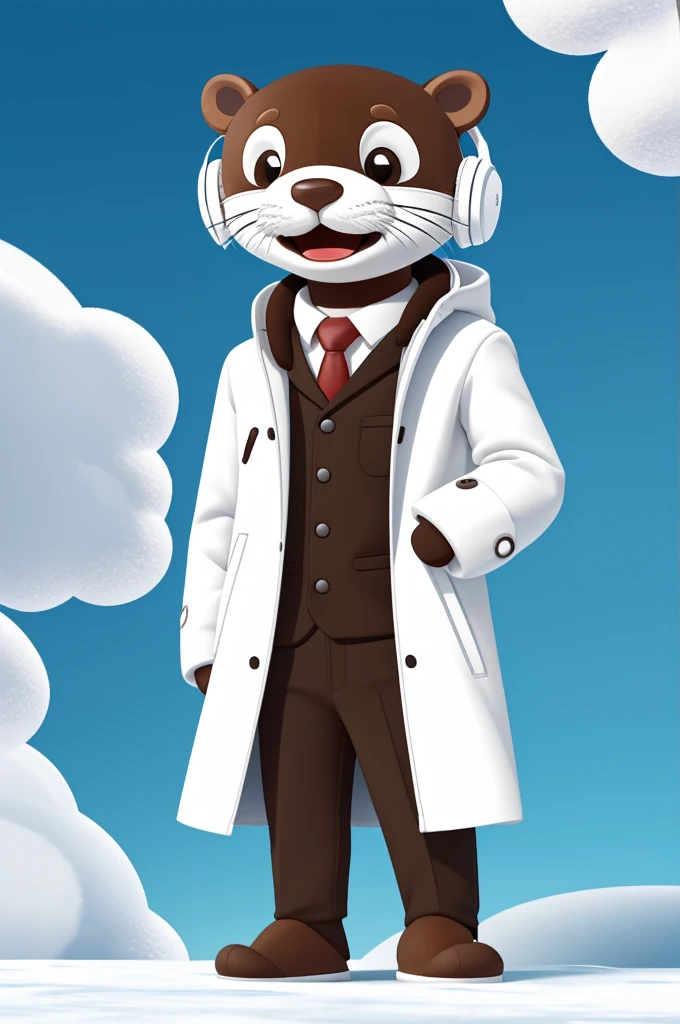 Cartoon cute otter with white coat and headphones animated
