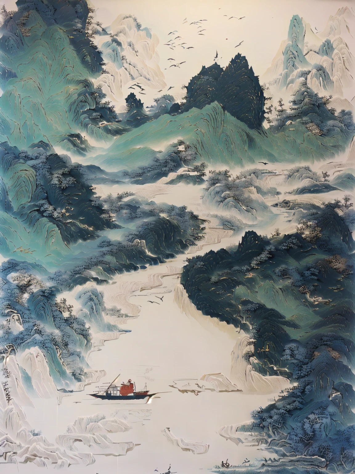 There is a painting，Painting of a man in a boat on the river, inspired Wu Guanzhong, Inspired by Jujube, zhang daqian, qi sheng luo, author：Xu Xi, Wu Guanzhong, by Dong Qichang, by Sheng Maoye, inspired by Fu Baoshi, by Li Rongjin，Blue