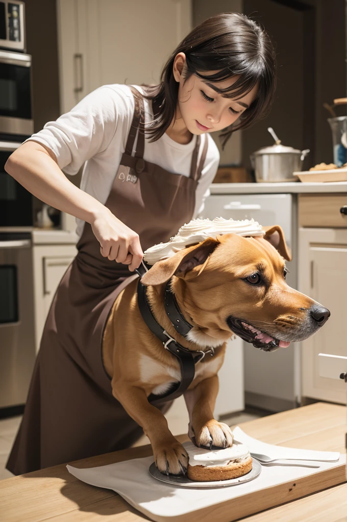 A dog making cake