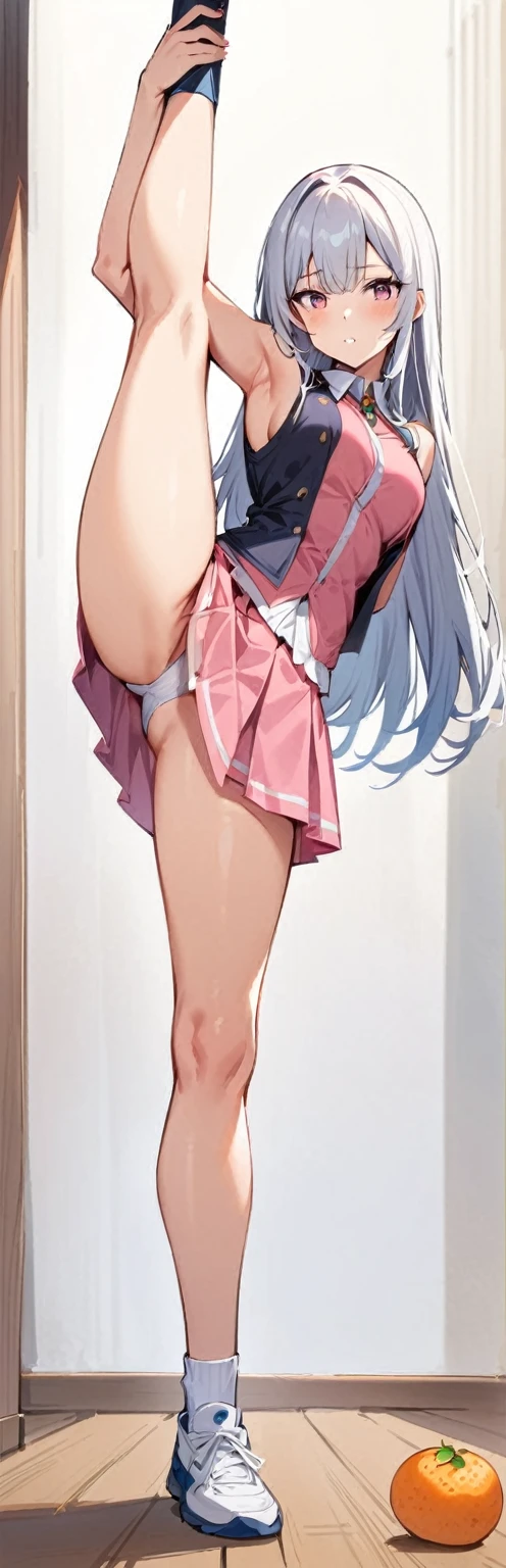 (masterpiece, Highest quality:1.2), One girl, alone,Are standing_Split,
Yuki mandarin orange, Long Hair, without black sleeveless short vest,Pink Skirt,black