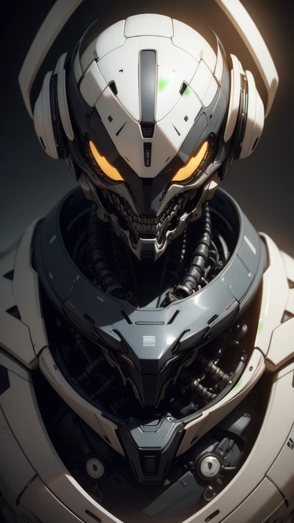 Luxury style, masterpiece, complex detailed, best quality, hdr, editorial fashion photo, biomechanical alien, sophisticated, high-end, luxurious, art by goro fujita, white and black colors, Cyberhelmet, cyber, cyberworld,