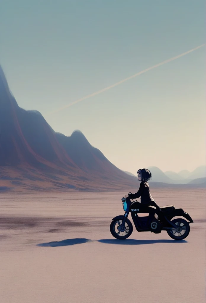 Ultra epic wallpaper, May the stroke not be damaged.
let it be a huge desert and in the background the clear sky with the great sun.
add road, And there, An American motorcyclist, Imposing and Majestic, the motorcycle is white with a lot of black and skull decoration, riding down the road at full speed
Make it a profile photo, your clothing is very generic, for example a black leather jacket and black pants , Hatsune Miku,