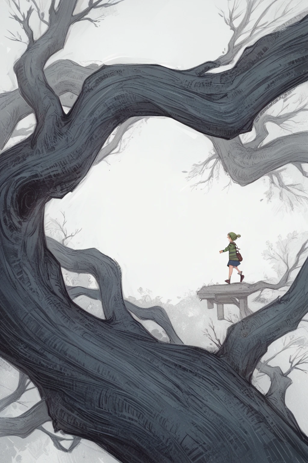 score_9, score_8_up, score_7_up, score_6_up, score_5_up, score_4_up, wh33z13,1 kid girl, walking under a tree, green striped sweater,