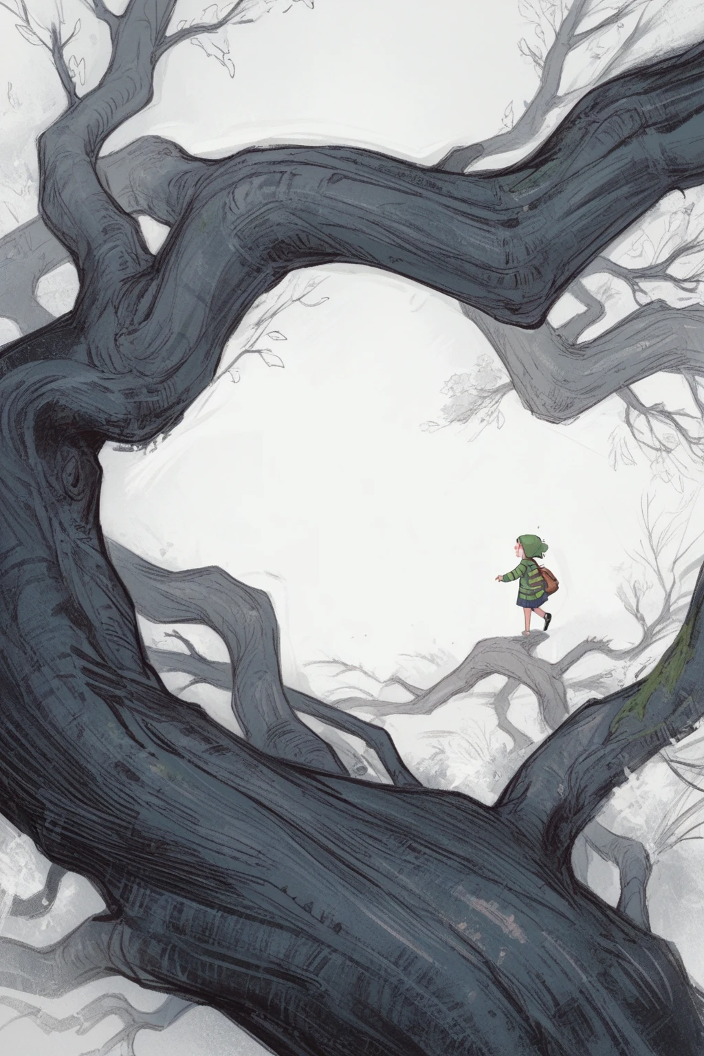 score_9, score_8_up, score_7_up, score_6_up, score_5_up, score_4_up,   wh33z13,1 kid girl, walking under a tree, green striped sweater,