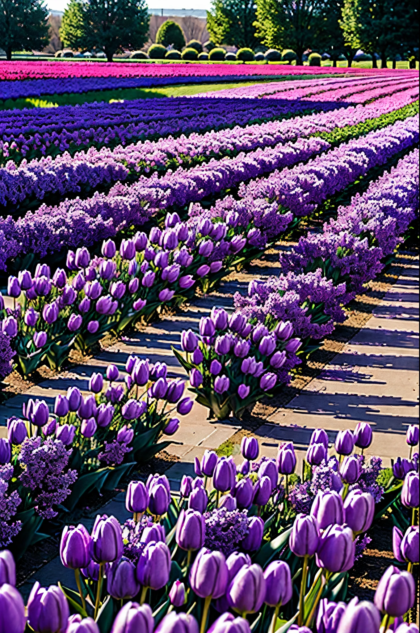 many lilac tulips