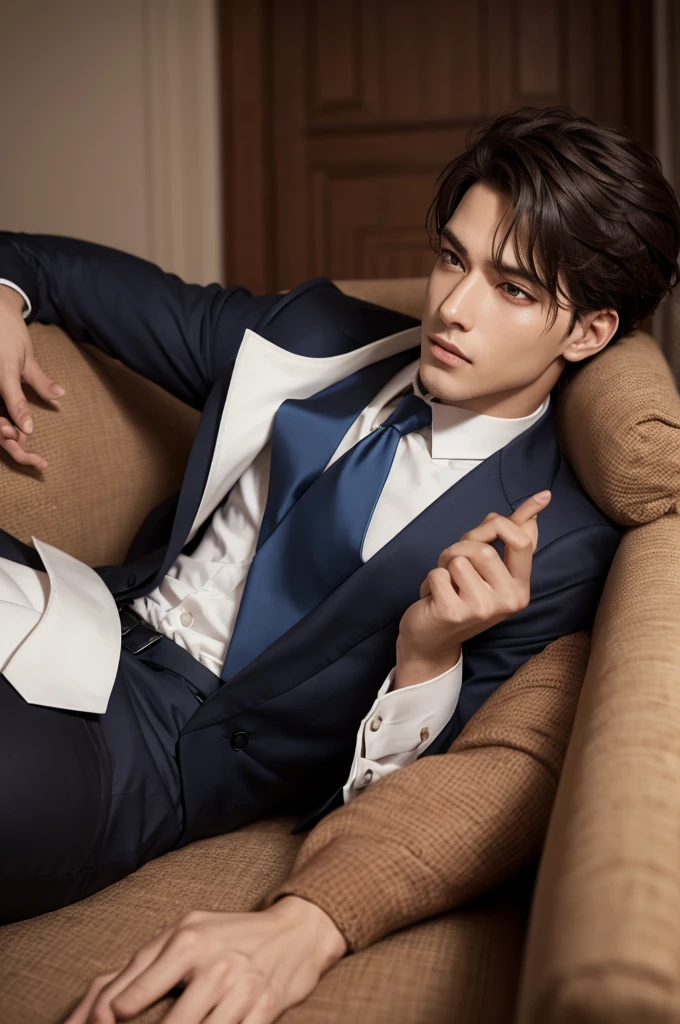 An elegant man lying on the sofa 