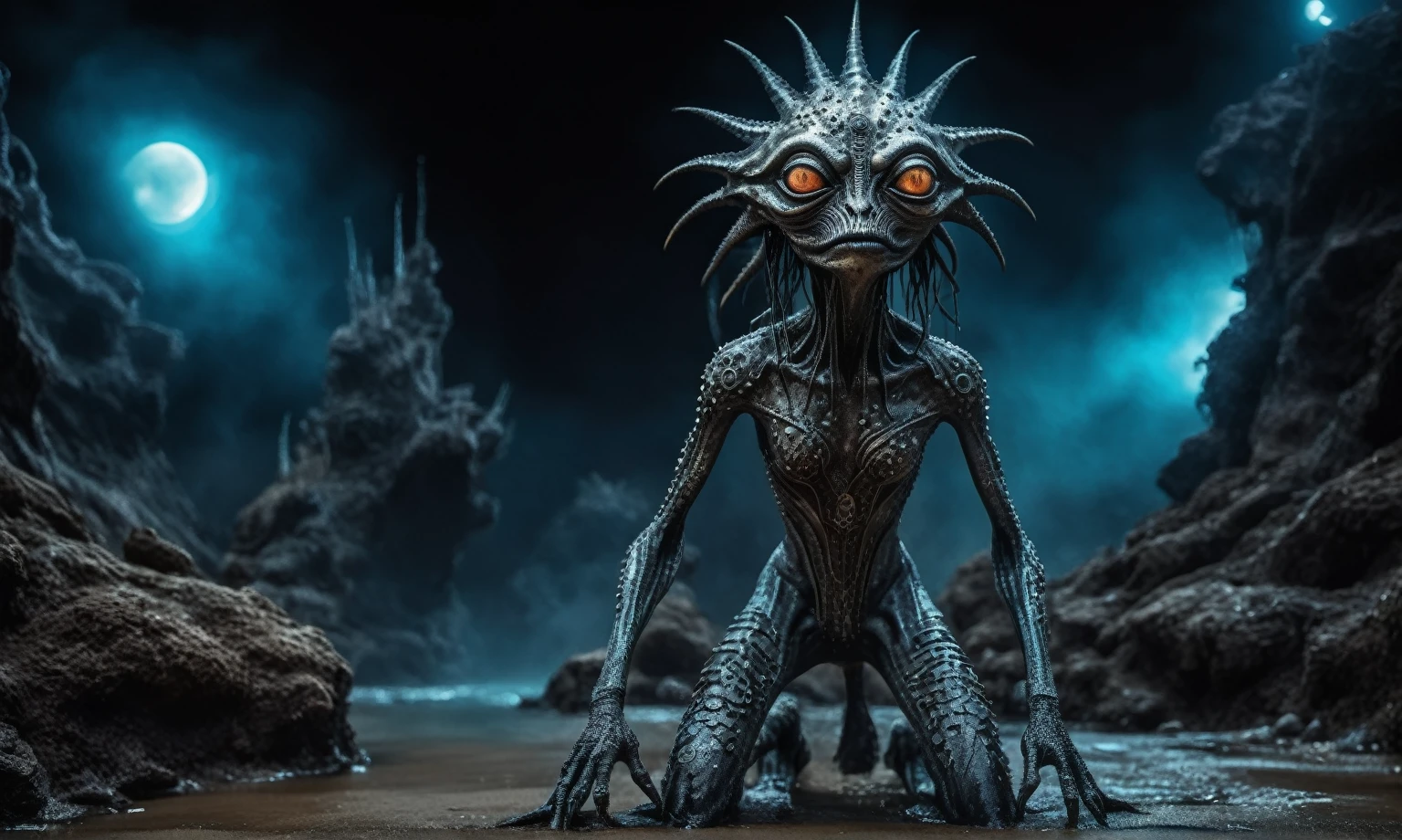 full body length shot,beggar aluminium Alien Entity,native africa sparas,slave ,nowadays azctec central city,Cinematic,soft colors, Technicolor,natural skin textures, hyper realism, hyper detailed,Extremely detailed,High contrast,Masterpiece,Realistic,Ultra Detailed, intricate details,realistic humid leather,extremely intricate details,Epic Realistic, cinematic style, irina yermolova,high contrast,hdr,extremely detailed, [deep night landscape],masterpiece, intricate details, eyes extremely detailed, high detailed eyes,8k resolution,retina, Nikon Z9,Korea,orc, Guangxi Zhuang of Italia, Pisces, transition between two art styles, Double contact, X-ray, Creative, vivid light, fantasy, Abstract, Surrealism, super detailed, high resolution,insanity wear,skin  almost translucent, gothic elements, further emphasizing its dark air,Mestichino,Light particles,chaos,starfish's leather
