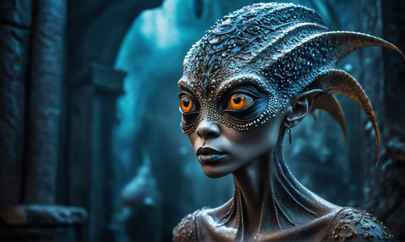 full body length shot,nerd graphite  Alien Entity,native africa slave ,nowadays azctec central city,Cinematic,soft colors, Technicolor,natural skin textures, hyper realism, hyper detailed,Extremely detailed,High contrast,Masterpiece,Realistic,Ultra Detailed, intricate details,realistic humid leather,extremely intricate details,Epic Realistic, cinematic style, irina yermolova,high contrast,hdr,extremely detailed, [deep night landscape],masterpiece, intricate details, eyes extremely detailed, high detailed eyes,8k resolution,retina, Nikon Z9,Korea,orc,, Pisces, transition between two art styles, Double contact, X-ray, Creative, vivid light, fantasy, Abstract, Surrealism, super detailed, high resolution,insanity wear,skin  almost translucent,  symbols of mourning and gothic elements, further emphasizing its dark air,Mestichino,Light particles,chaos,starfish's leather
