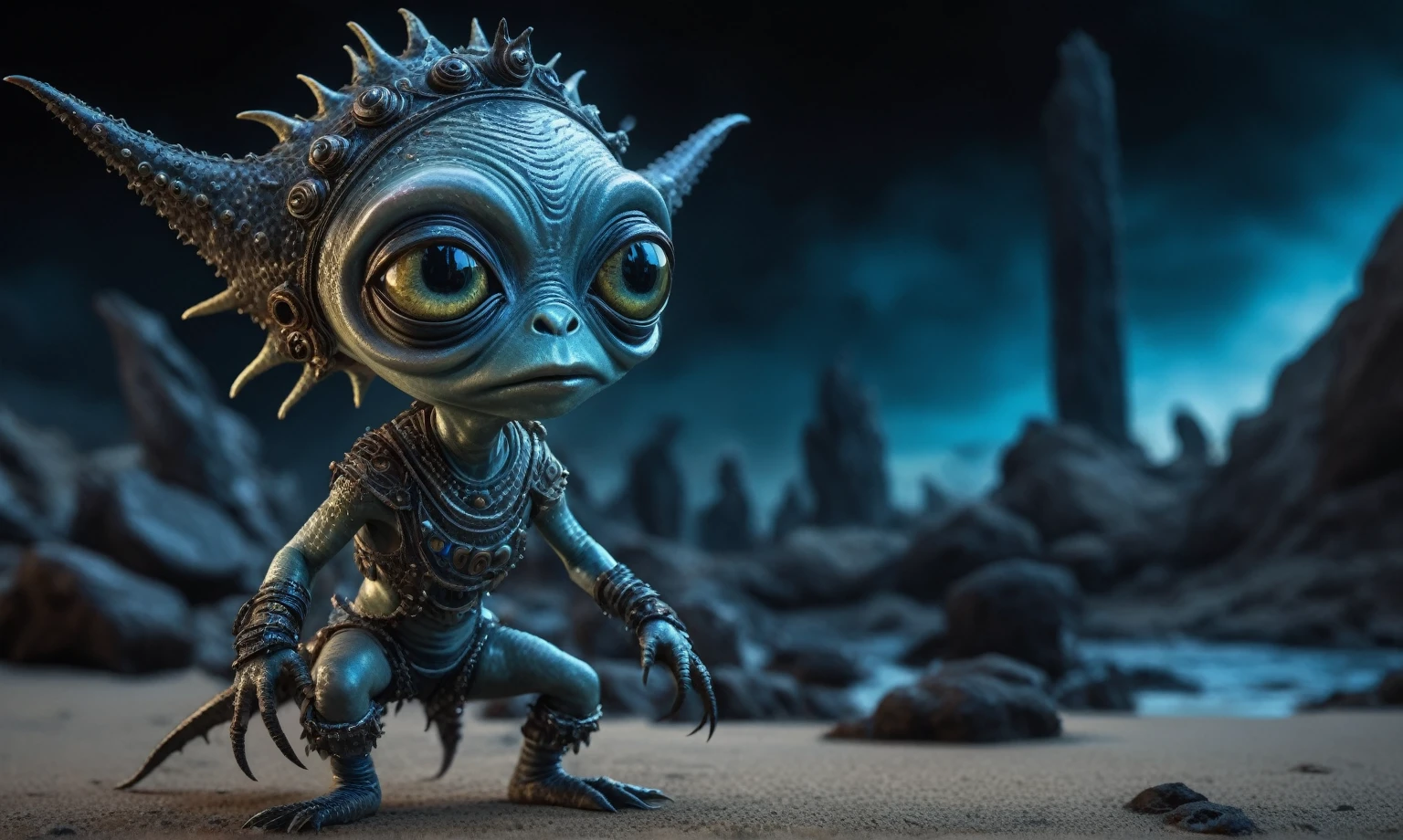 full body length shot,nerd graphite  Alien Entity,native africa slave ,nowadays azctec central city,Cinematic,soft colors, Technicolor,natural skin textures, hyper realism, hyper detailed,Extremely detailed,High contrast,Masterpiece,Realistic,Ultra Detailed, intricate details,realistic humid leather,extremely intricate details,Epic Realistic, cinematic style, irina yermolova,high contrast,hdr,extremely detailed, [deep night landscape],masterpiece, intricate details, eyes extremely detailed, high detailed eyes,8k resolution,retina, Nikon Z9,Korea,orc,, Pisces, transition between two art styles, Double contact, X-ray, Creative, vivid light, fantasy, Abstract, Surrealism, super detailed, high resolution,insanity wear,skin  almost translucent,  symbols of mourning and gothic elements, further emphasizing its dark air,Mestichino,Light particles,chaos,starfish's leather
