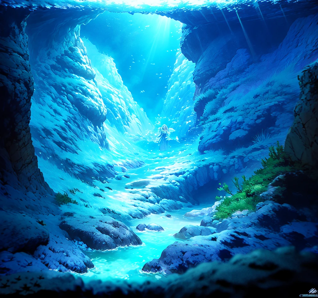 Amazingly detailed, cinematic fantasy underwater scenery:

Fantastic underwater、Light insertion、Crystal clear water. The scene is expertly lit with dramatic lighting.
