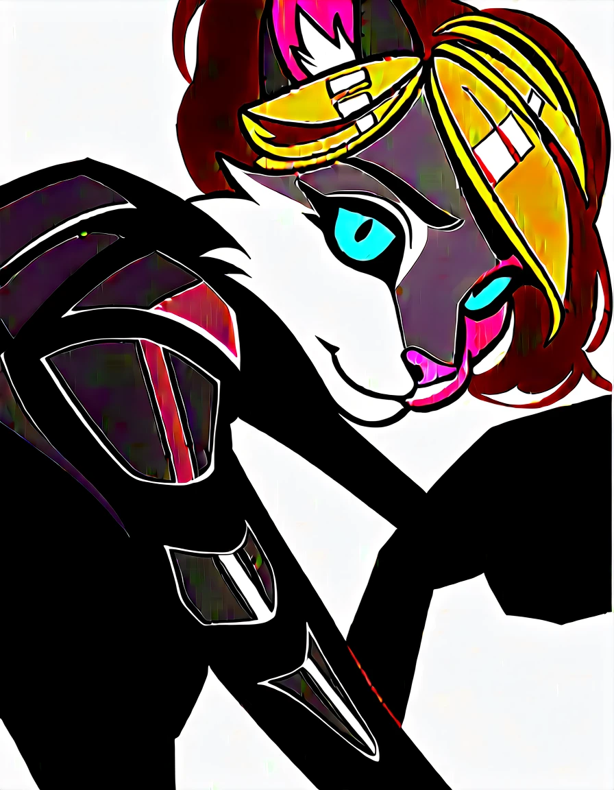 , score_9,score_8_up,score_7_up, (The ultra-detailed)、8K、(Very noble and beautiful))、Cinematic Light、((1 Mechanical anthropomorphic feline girl, Kat, blonde hair in a ponytail, pink nose, :3, silver fur, )) luminescent android blue eyes, black sclera, sleek android body