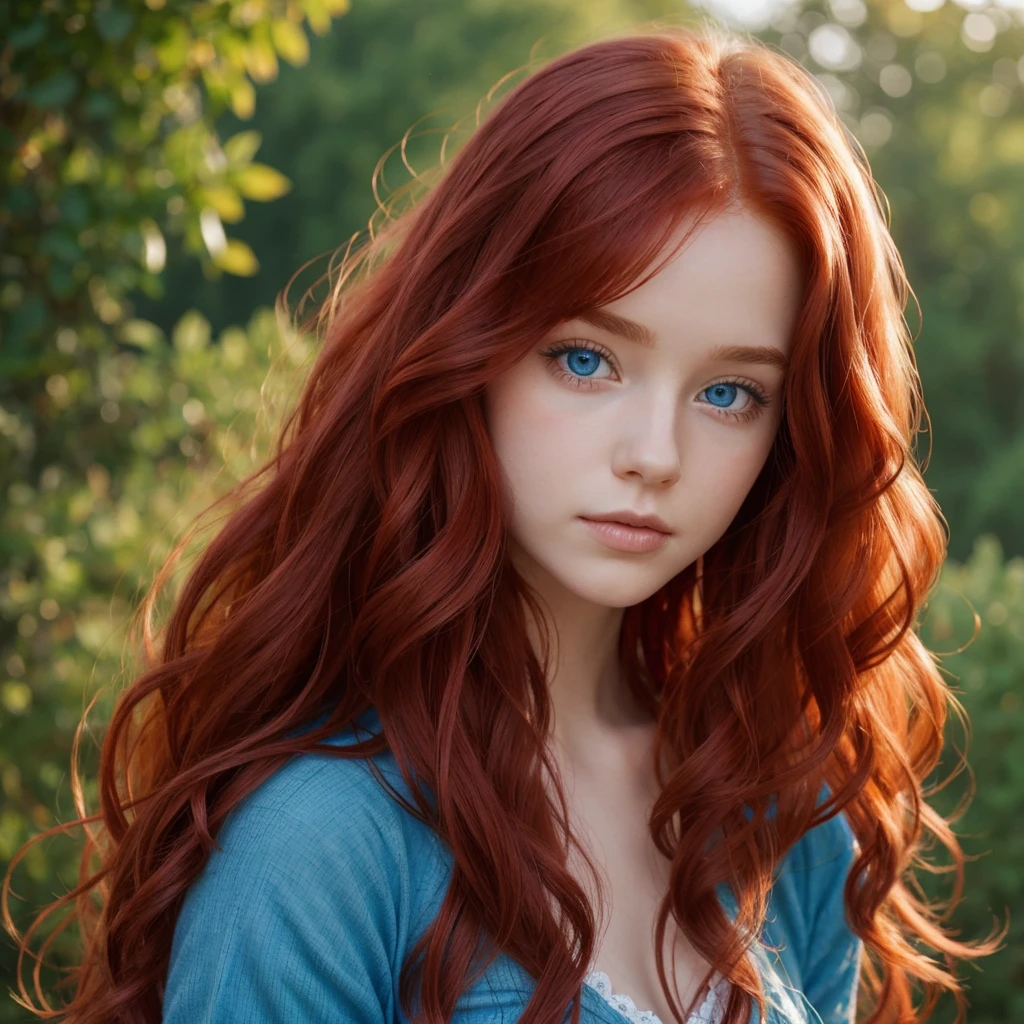 A red-haired, blue-eyed princess with wavy hair