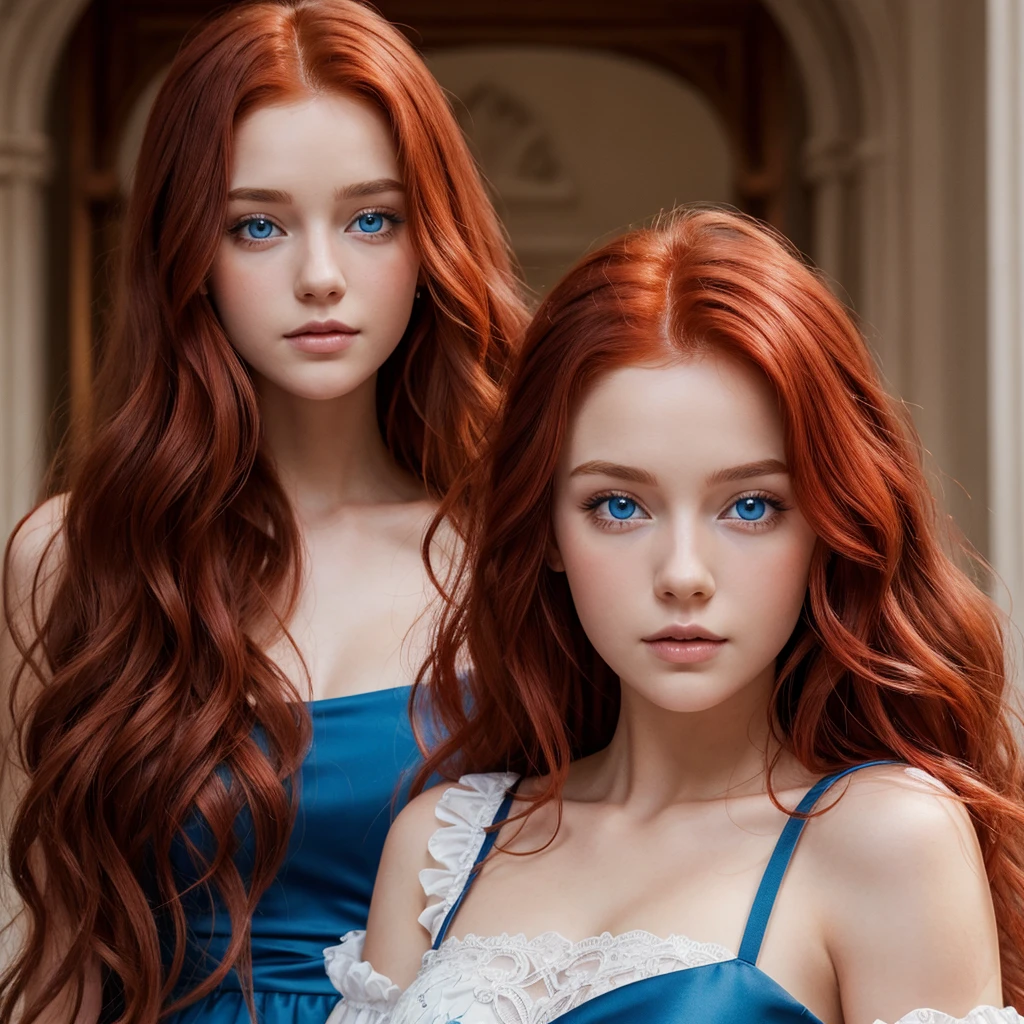A red-haired, blue-eyed princess with wavy hair