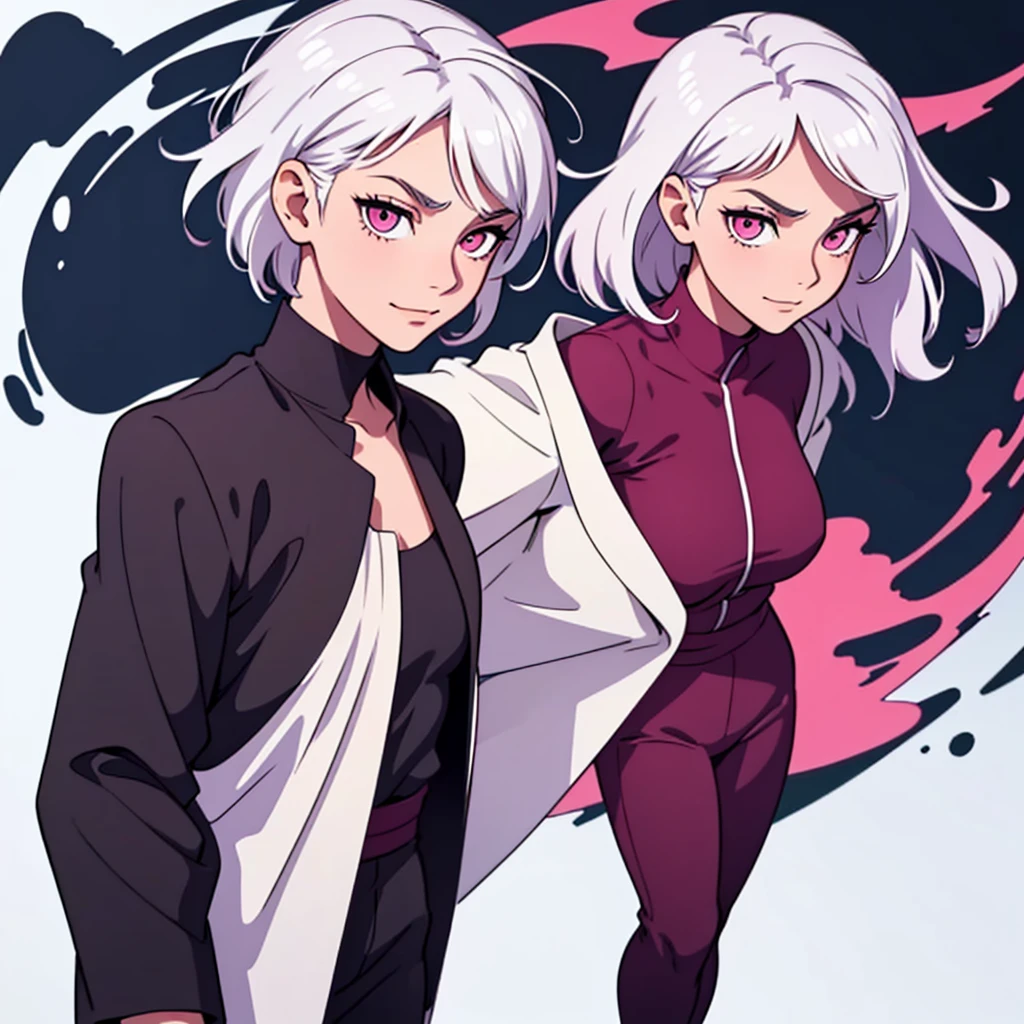 short white hair, highres, high resolution, masterpiece, wide dark pink eyes, talking, grinning, confident, masterpiece, best quality, highres, 1 man, Gojo Satoru jujutsu kaisen, wavy hair, white hair, medium short hair, teenager, colorful hair, light background, full body, teenager, colorful parts, symbols, dark , bold, realistic mixing dark lines and loose lines, bold lines, on paper, human man, full body, imposing pose, stylish outfit, dark theme, beautiful, pretty, modest, standing, male, sharp chin, high cheekbones, white background, highres, high resolution, masterpiece