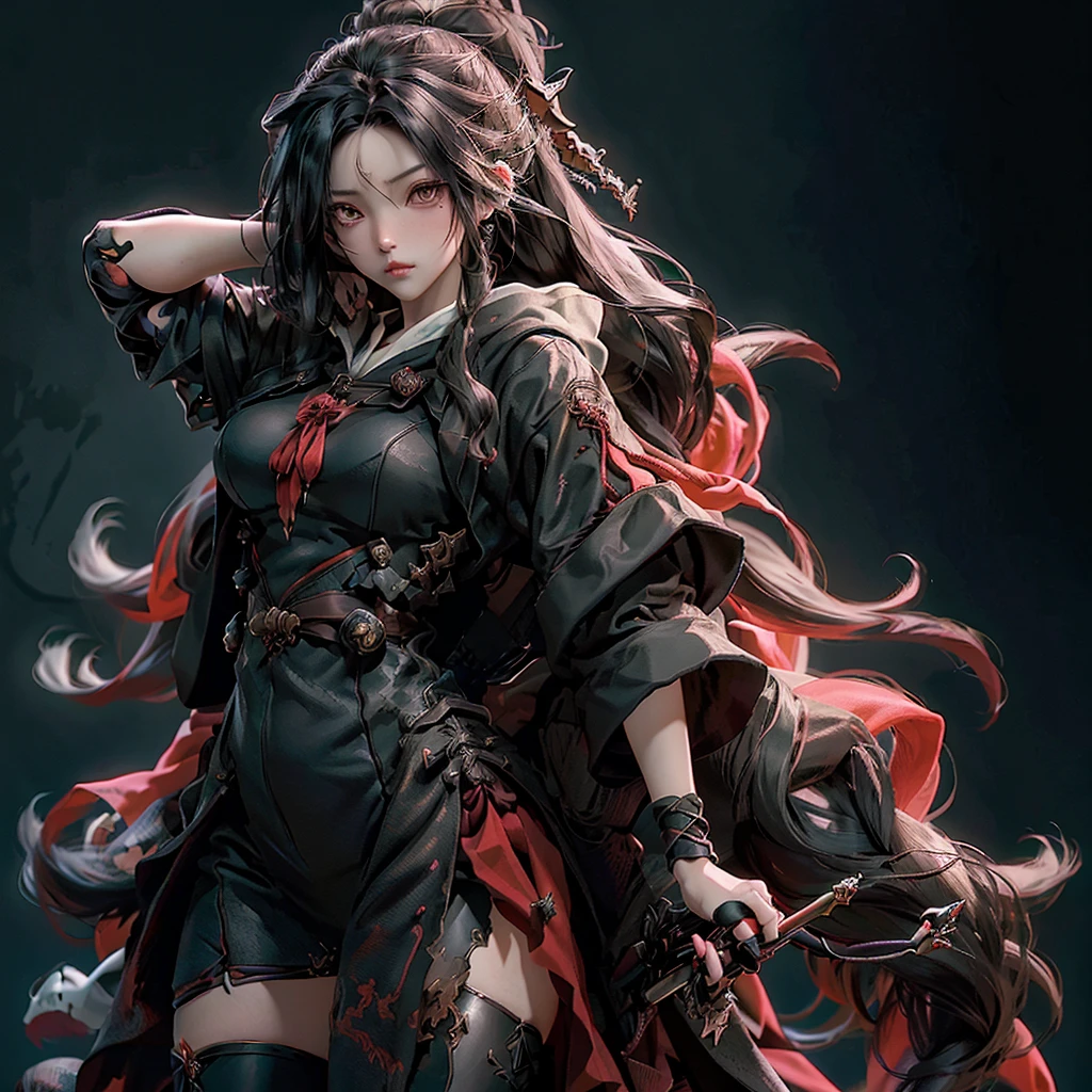 a black overcoat on top of a giant wolf, drawing of a woman with a bow and arrows, hood r, detailed game art illustration, octopath voyager, red and black, clothes, good hips and long legs, female sheriff, high detailed face anime , female thief, Breakdomain artwork in the style of guweiz, girl wearing hoodie, colorful character faces, style of greg simkins, anime still image, bite, streaming on twitch, by Kanō Naizen, art magazine, sharp teeth, ouka_niji 5 + OC, artgerm