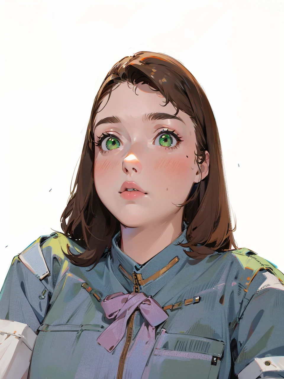 girl, fullbody, brown hair, green eyes