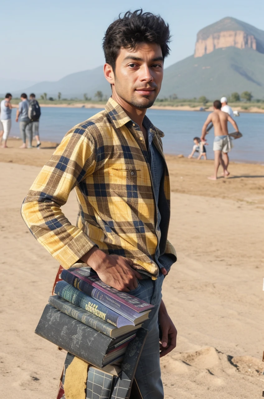 a man on top of a stack of books