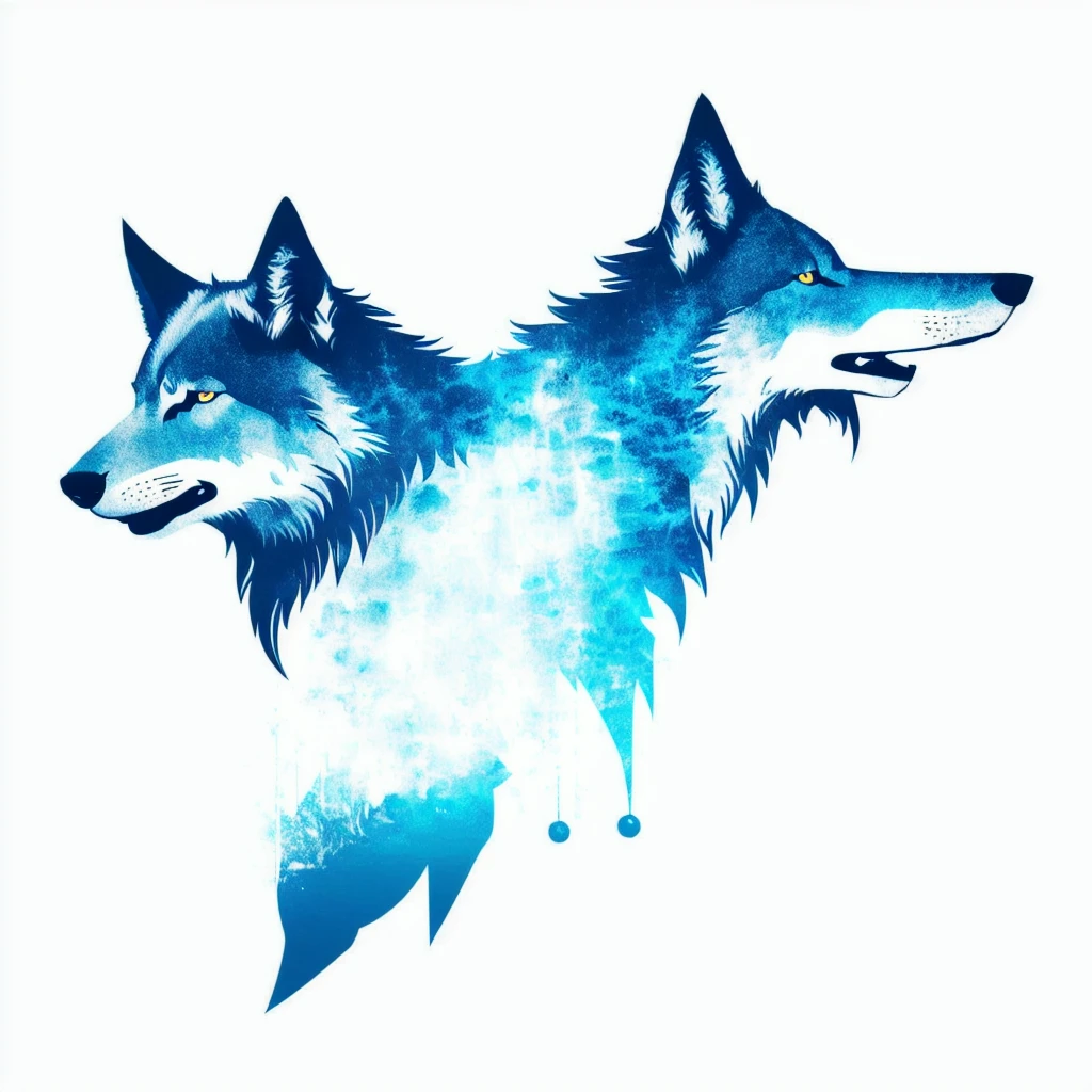 Logo with TEAM WOLVES writing, wolf line art logo, black and dark blue background, bright blue, minimal and solid — WOLVES