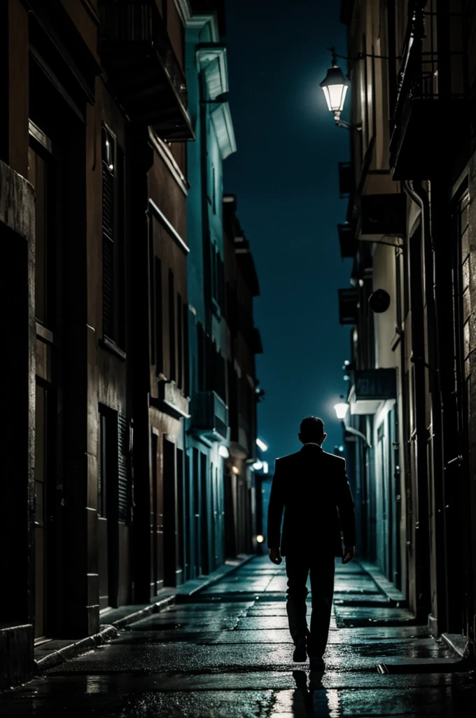 A man walking down a dark, lonely street