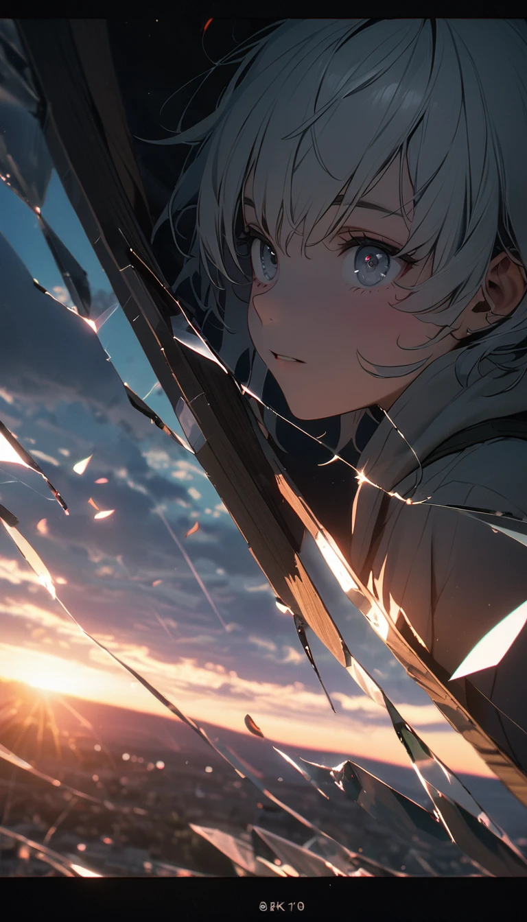 (8K, RAW photos, best quality, masterpiece: 1.4), (((The boy was broken all around))),Ultra-high resolution, Extremely detailed, light, Panorama close-up, handsome boy, black eyes, (delicate eyes, Eyes are bright:1.2), Gray short hair, Fair skin,dark, Grey sweatshirt, sweatshirt with hood,(perfect anatomy:1.2), High-quality shadows, Natural Lighting, (White highlights:1.2), night, cloudy day, (at home:1.2), (Broken glass flying in the air:1.2)