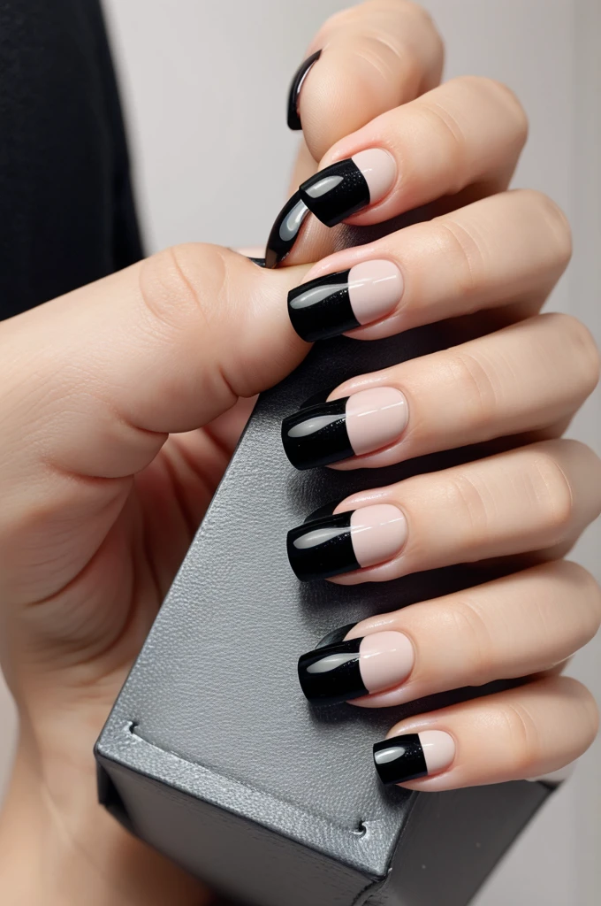 Create nail art
Shape of naill : square
Color of nail : black

