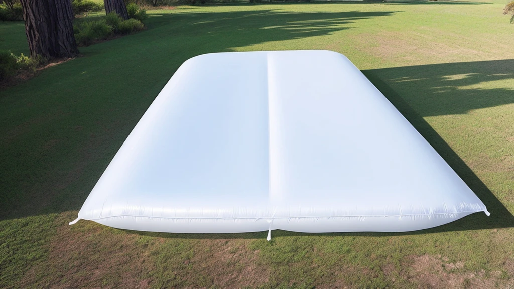 Realistic of a inflatable installation in the shape, white inflatable plastic film material, wrapped in a white polyester sheet. close-up,minimalist, most best quality,32K Ultra HD
