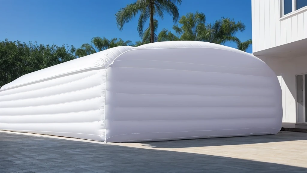 Realistic of a inflatable installation in the shape, white inflatable plastic film material, wrapped in a white polyester sheet. close-up,minimalist, most best quality,32K Ultra HD