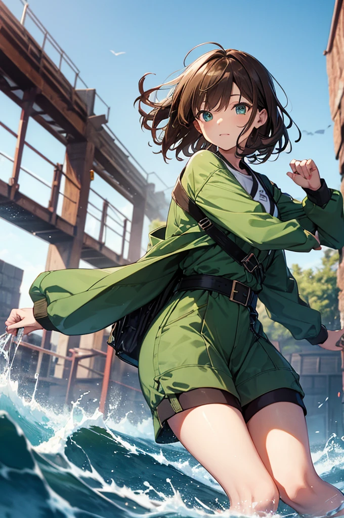 Woman Short Brown Hair Adventurous Strong Personality isekai Guild Background Green Clothes
