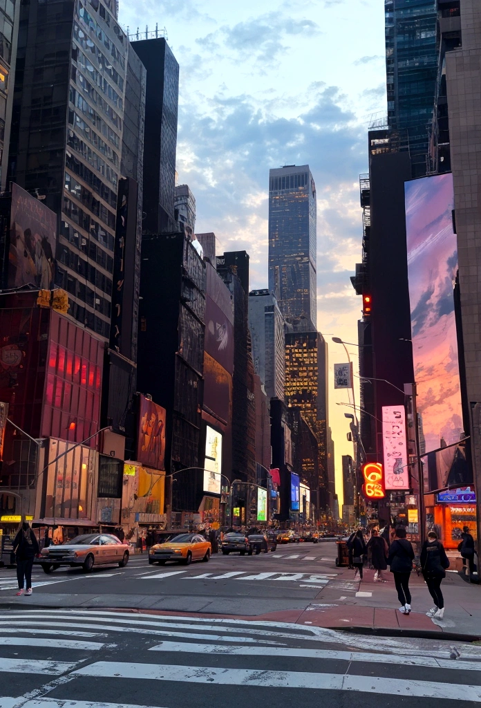 New York City、Scenery at 5am、There are no people around、office Street、It&#39;s spring、The weather is slightly cloudy