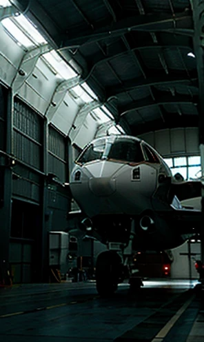 The small spaceship is leaving the main spaceship hangar,