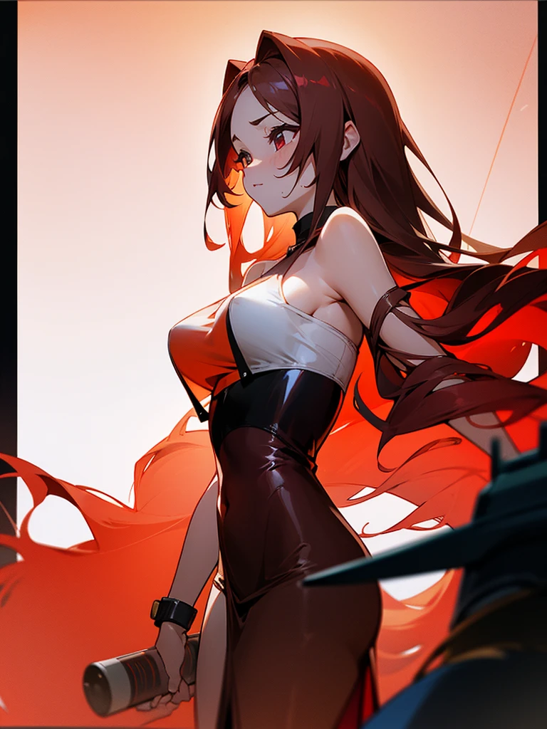 Brown red gradient long hair,Girl,Sexy,lure,tube top dress