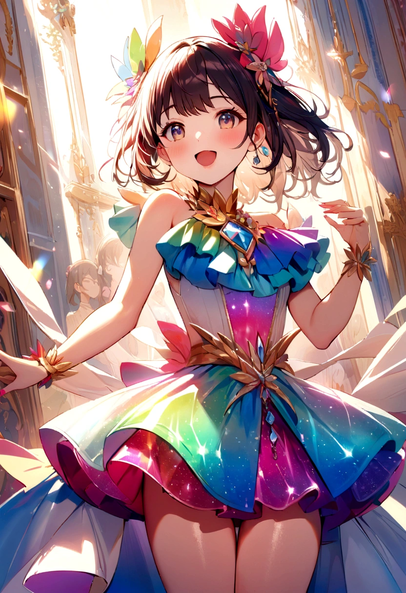 Beautiful and cute girl crests, glittering outfits, exuberant youth, rich composition, full color, top quality images.