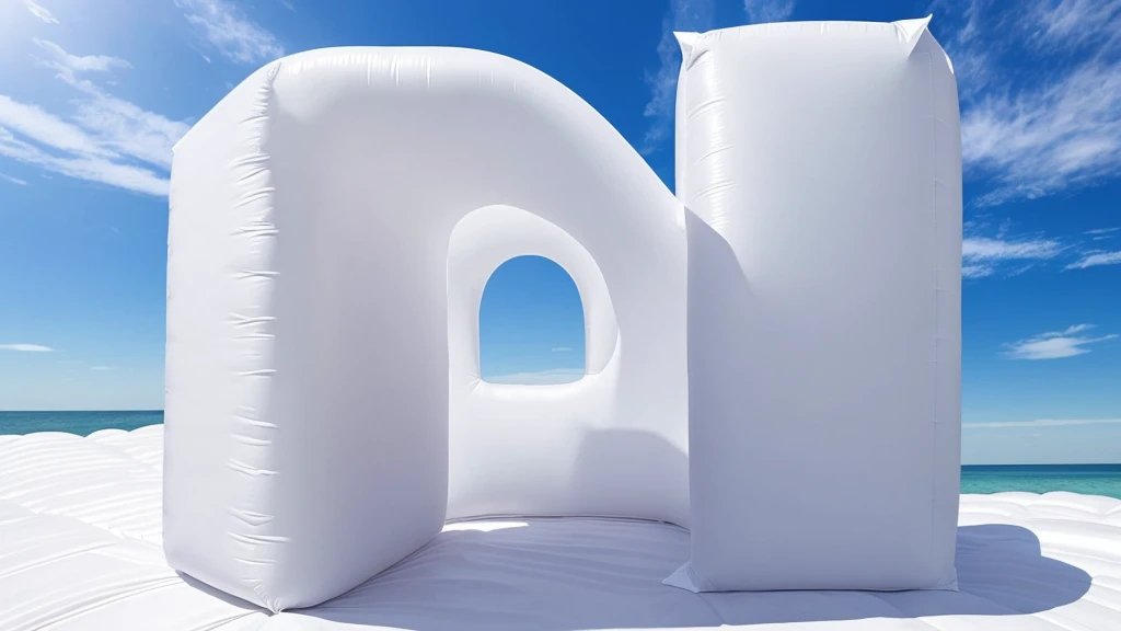 Realistic of a inflatable installation in the shape, white inflatable plastic film material, wrapped in a white polyester sheet. close-up,minimalist, most best quality,32K Ultra HD