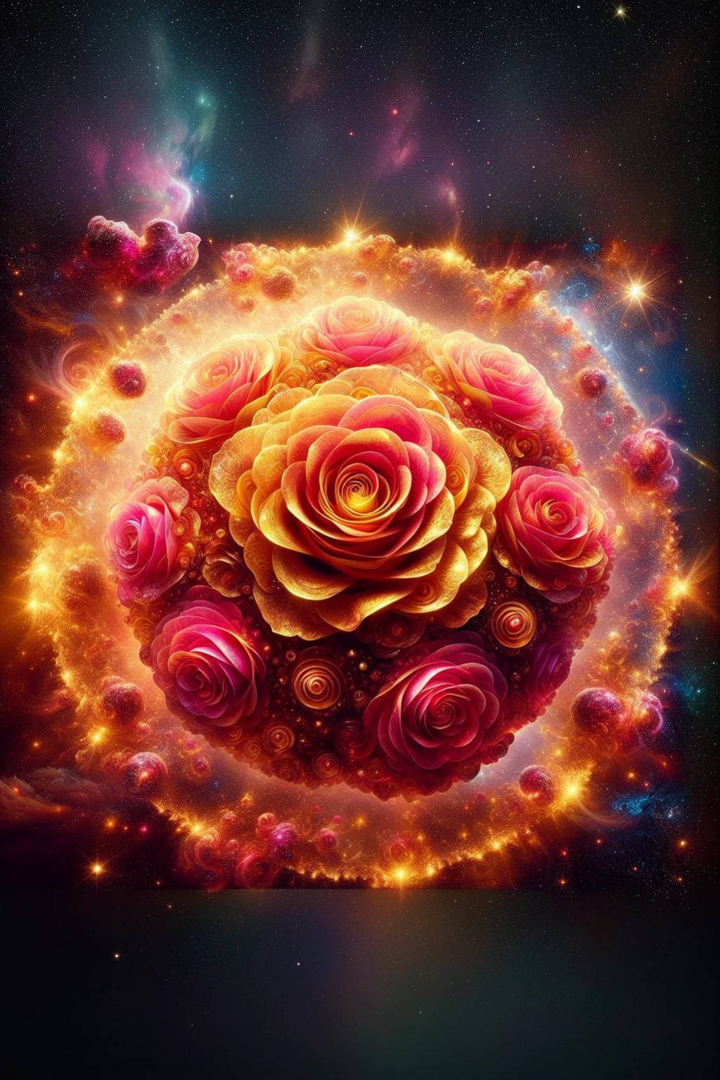 Space flowers pink and yellow