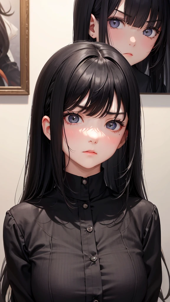 masterpiece,Black Haired Beautiful Girl,As if looking up at me from below,Angry face,cute,Moist eyes,Fist