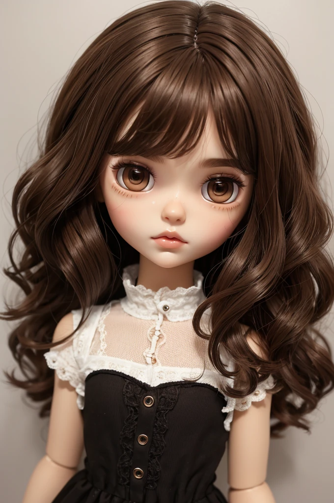Blythe doll short wavy brown hair brown skin gothic brown eyes
