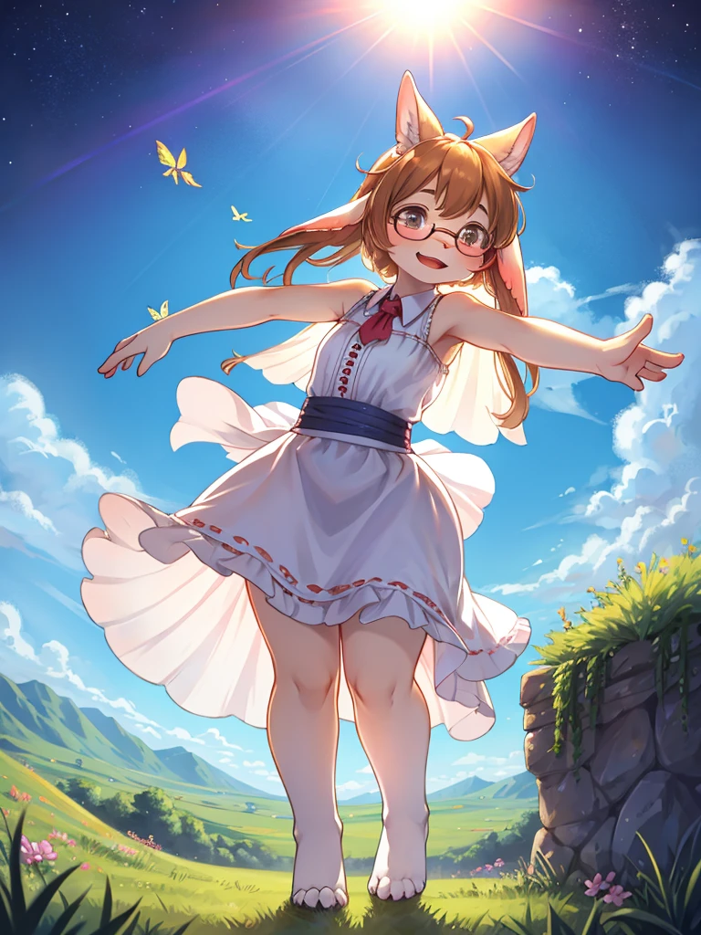 Hallucination , ugly geek Sow , Fluttering white dress , Dancing on the top of a small hill