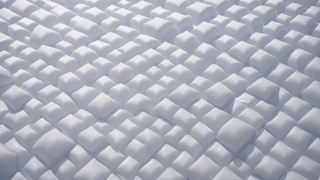 A wall composed of inflatable blocks,Realistic of a inflatable installation in the shape, white inflatable plastic film material, wrapped in a white polyester sheet. close-up,Front view,minimalist, most best quality,32K Ultra HD, super detail, best quality, highres, high details,Top view