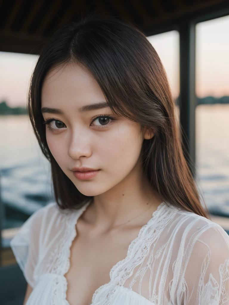 (masterpiece, UHD, 8k, best quality:1.2), solo, 1girl, (photorealistic:1.2), (RAW photo), (ultimate-realistic, ultimate-realistic details, ultimate-realistic texture, ultimate-intricate details, ultimate-realistic lighting, ultimate-realistic shadow, japanese girl, age 24 years old, ultimate-cute face, ultimate-RAW skin, ultimate-eyes, (((full body))), in a white dress next to a night of chaophraya riverside, dewy face, sunrays shine upon it, crisp detailing, no haze, modern dress, tropical, contax tix, cabincore, 8K, intricate, blue eyes ,light shadow, film grain, Hasselblad X2D 100C + XCD 2,5/25V, F/1.8, (cinematic still:1.2), 35mm photograph, film, bokeh, professional, 4k, highly detailed, perfect fingers ,Extremely Realistic,