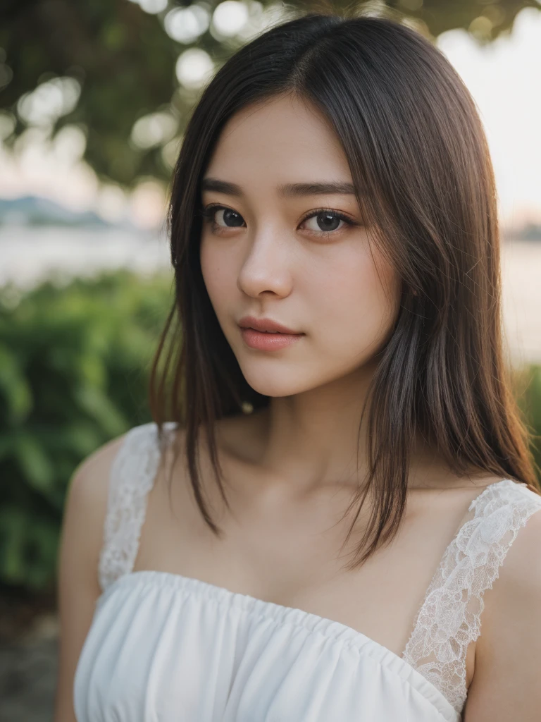 (masterpiece, UHD, 8k, best quality:1.2), solo, 1girl, (photorealistic:1.2), (RAW photo), (ultimate-realistic, ultimate-realistic details, ultimate-realistic texture, ultimate-intricate details, ultimate-realistic lighting, ultimate-realistic shadow, japanese girl, age 24 years old, ultimate-cute face, ultimate-RAW skin, ultimate-eyes, (((full body))), in a white dress next to a night of chaophraya riverside, dewy face, sunrays shine upon it, crisp detailing, no haze, modern dress, tropical, contax tix, cabincore, 8K, intricate, blue eyes ,light shadow, film grain, Hasselblad X2D 100C + XCD 2,5/25V, F/1.8, (cinematic still:1.2), 35mm photograph, film, bokeh, professional, 4k, highly detailed, perfect fingers ,Extremely Realistic,
