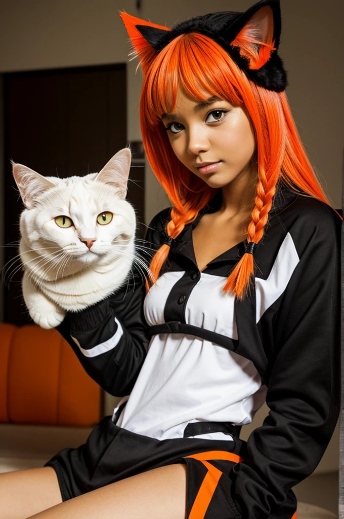 cat girl that has orange, black, and white