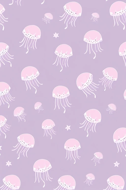 ((Best Quality)), ((kawaii)), (simple), lilac background, drawing pattern of 80 faceless jellyfish, pointing in a right diagonal direction, all jellyfish the same