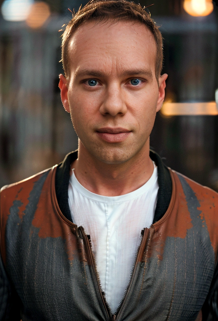 Todder8 Portrait photo of a handsome male full body photo, perfect eyes, wearing a shabby mecha coat, ((light bokeh)), intricate, (steel metal [rust]), elegant, sharp focus, photo by Greg Rutkovsky, soft lighting, bright colors, masterpiece, (street)), detailed realistic face, close-up of the face, Todder8, Todder5