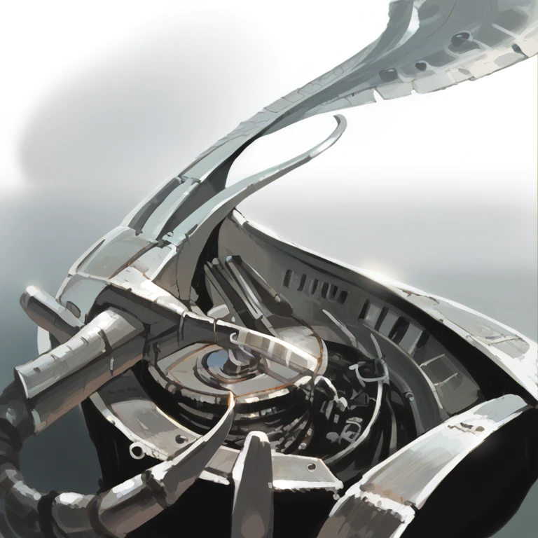 Transform this drawing by applying an extremely realistic chrome effect. Retain all the original shapes and details of the drawing. The chrome should realistically reflect lights and shadows, highlighting the bright and reflective metallic texture. Preserve the sharpness and contour of the drawing while adding the shine and depth of chrome metal." Light and shadow, contrast