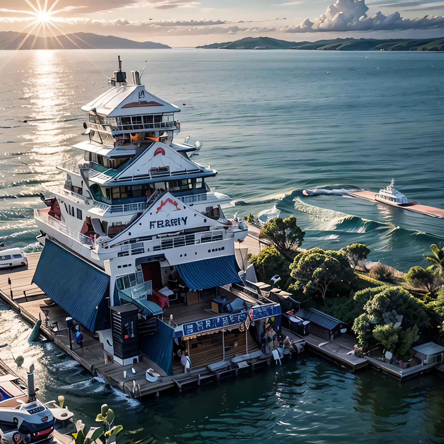 best quality, ultra-detailed, (ferry:1.4), sunlight